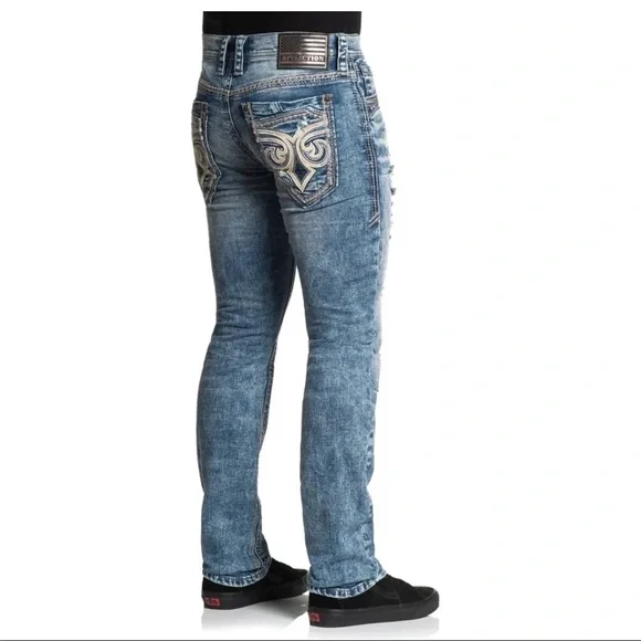 Affliction Men's Denim Jeans Gage Peak Groves Embroidered Blue $135 - Picture 3 of 9